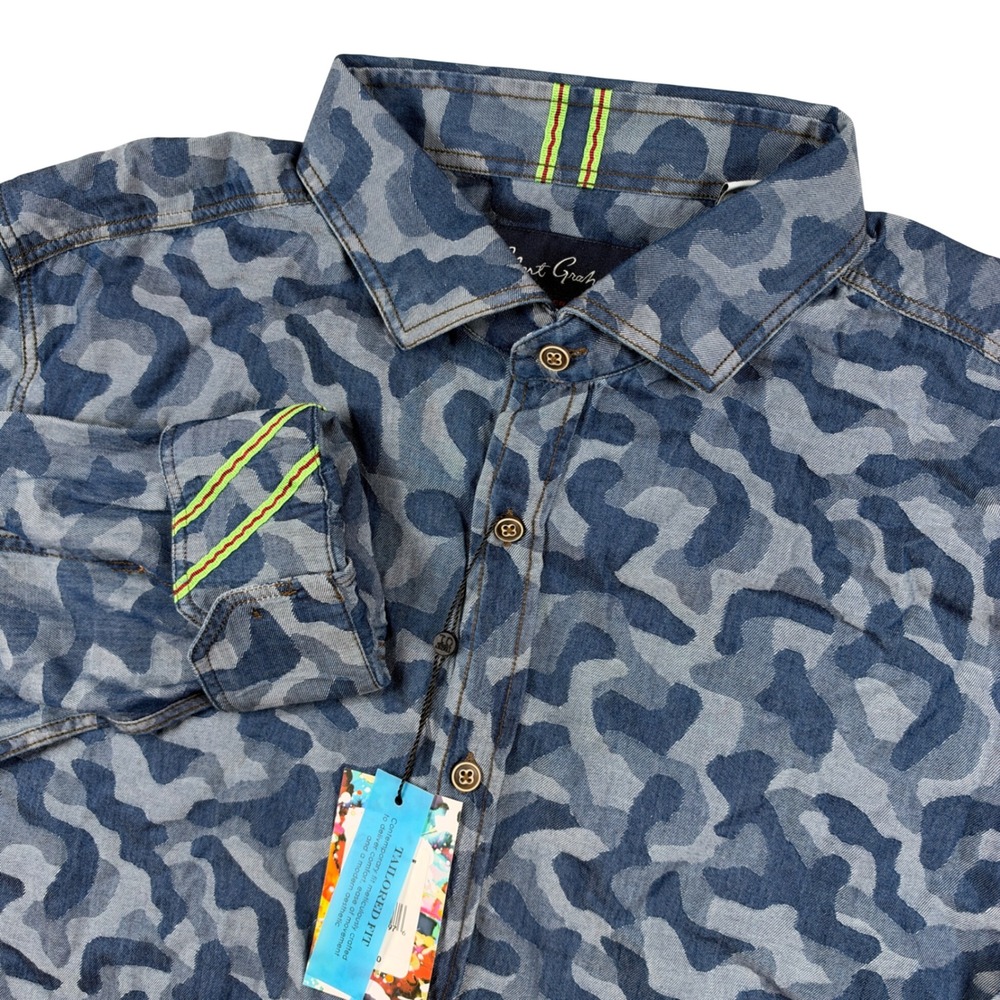 NEW Robert Graham Romero Shirt Mens XL Indigo Camo Abstract Print
